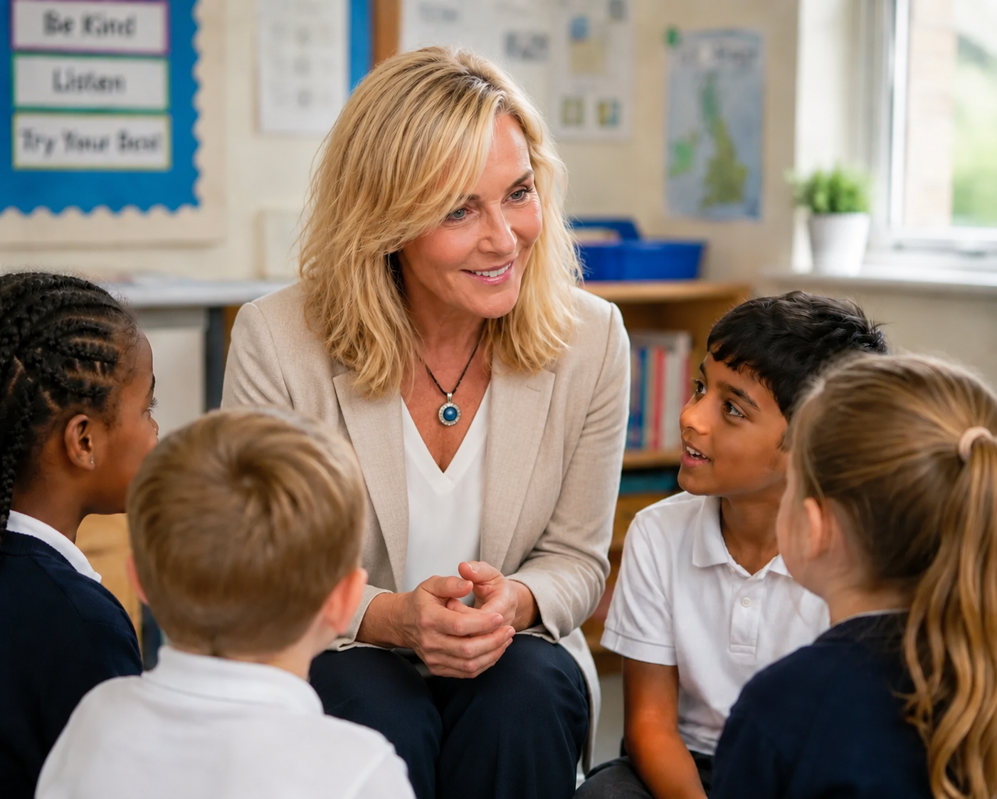 Cindy Impey working with children in a classroom